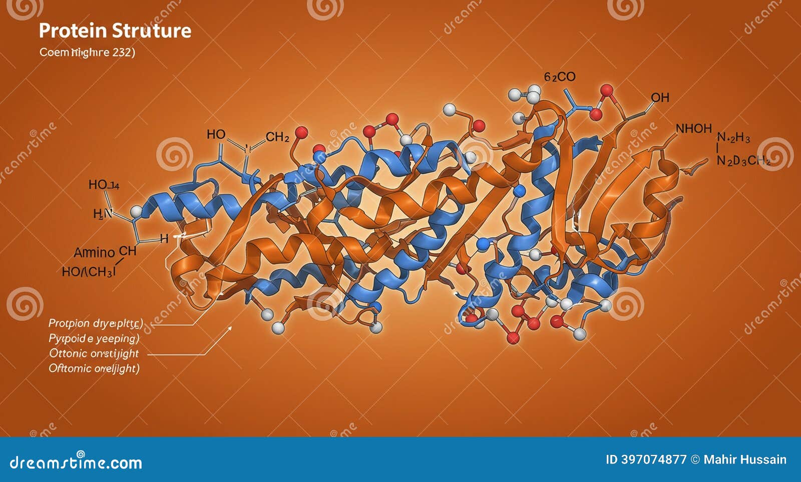 Three-dimensional rendering of a complex protein molecule structure.
